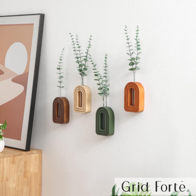 GRID FORTE مزهريات خشبية مقوسة على الحائط (مجموعة من 4) مزهريات نباتات وزهور معلقة ديكور منزلي ديكور حائط بوهو لغرفة المعيشة وغرفة النوم - Image 5